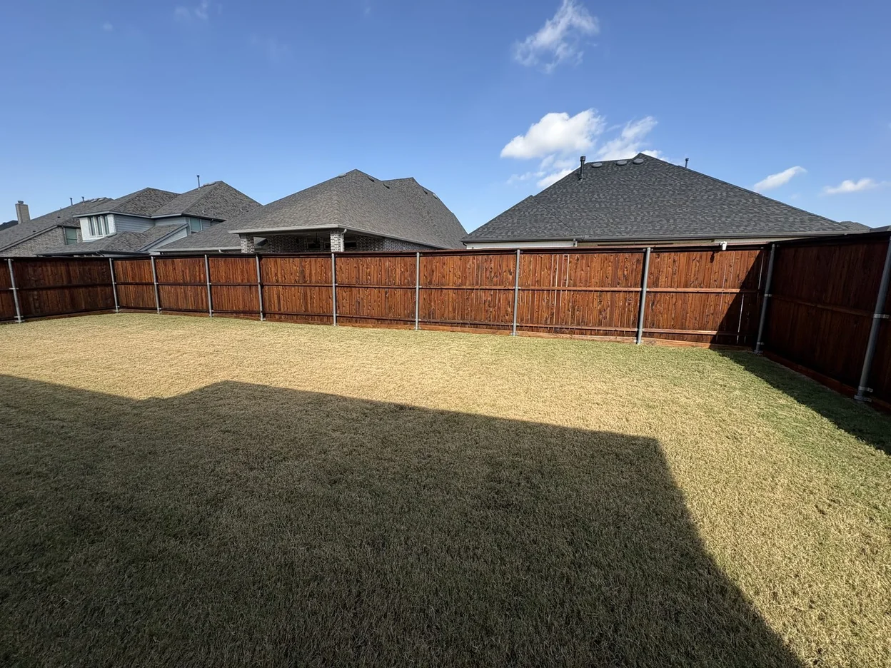 Backyard cedar fence freshly stained by PG Painting